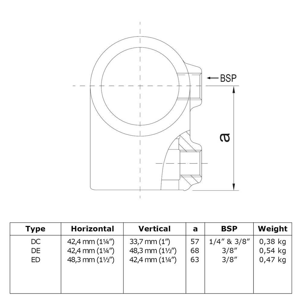 Doos Kort T-stuk - verloop-ED / 48,3 mm en 42,4 mm (30 stuks)
